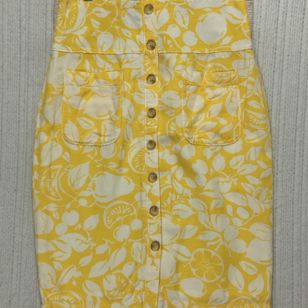 Anthropologie Conversations Yellow Citrus Fruit Button Front Pencil Skirt 2